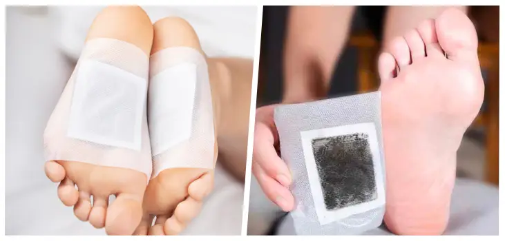 collage of woman using using Purefeet and after showing the patches after use